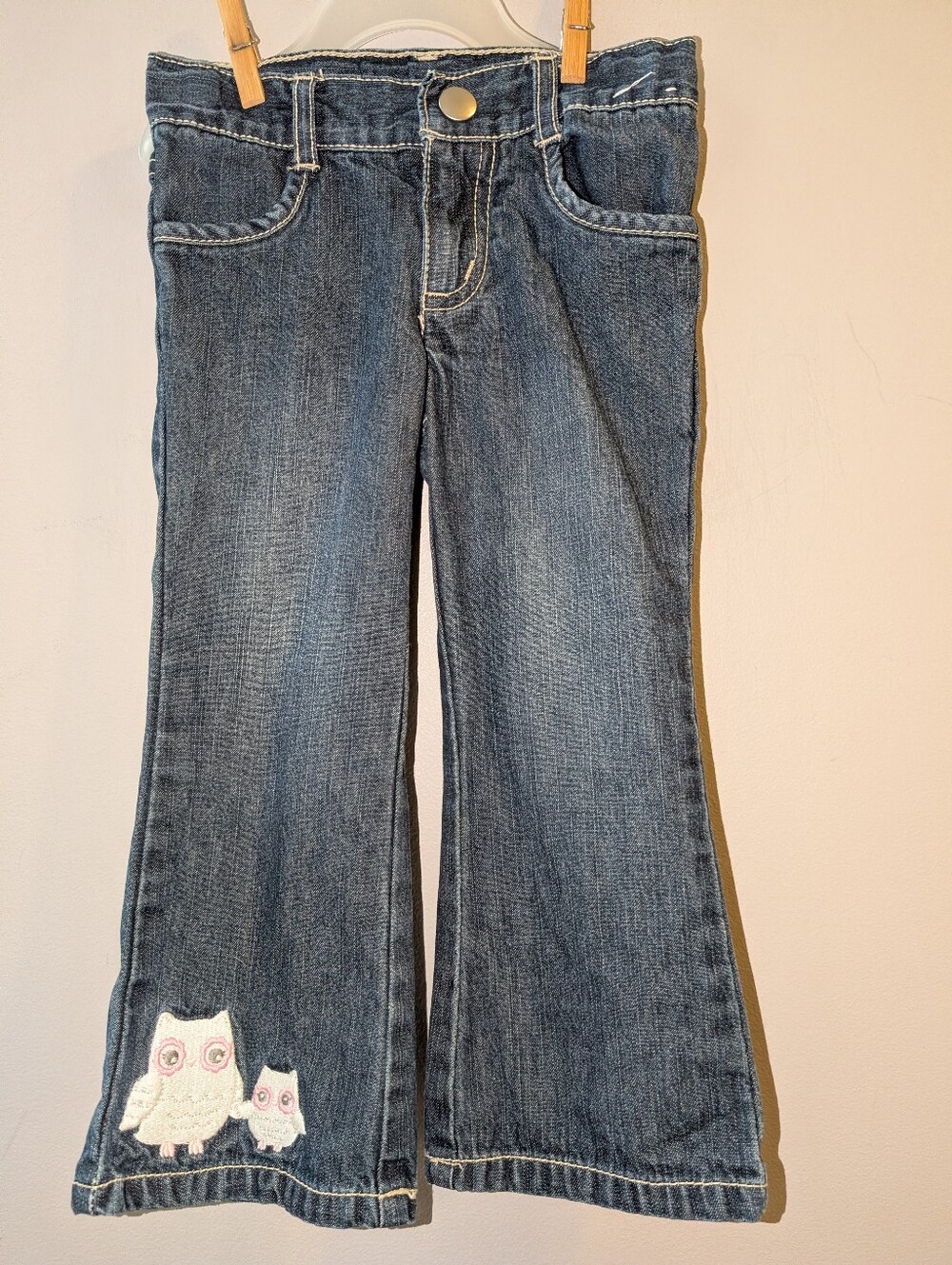 🤍 Gymboree Blue Denim Flare Jeans with White Owl Appliquee Toddler Girls 2T